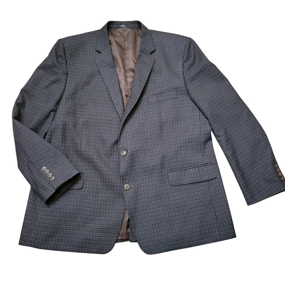 Haggar 50L Sport Coat Brown Blue Micro Check Two Button Blazer Jacket Preppy